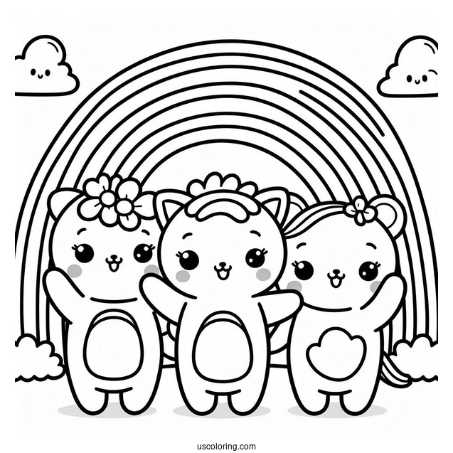 Pink, Blue, And Green Rainbow Friends Coloring Page Waving