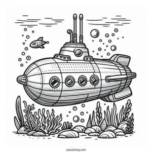 Pocket Submarine Coloring Page Descending To The Ocean Floor