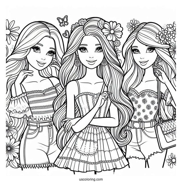 Barbie And Friends Coloring Sheet