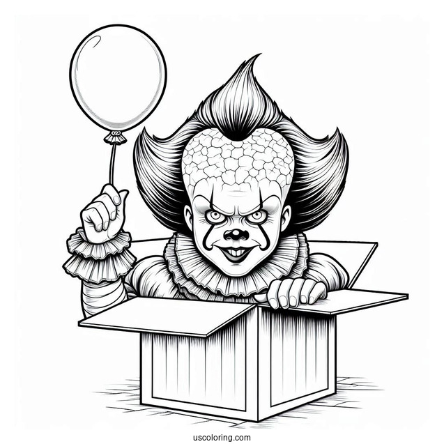 Pennywise Popping Out Of A Box Coloring Sheet