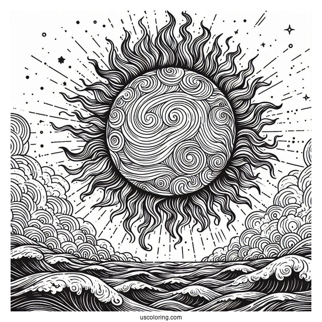 Large Smouldering Sun Over Ocean