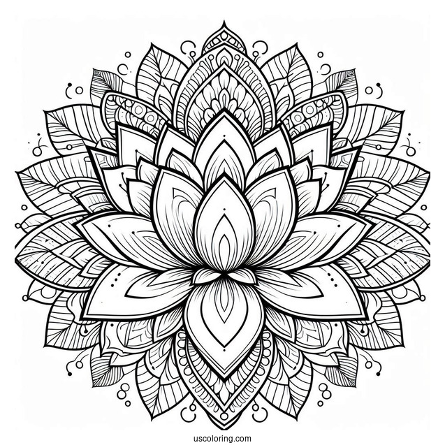 Blossoming Lotus Flower Mandala Coloring Page