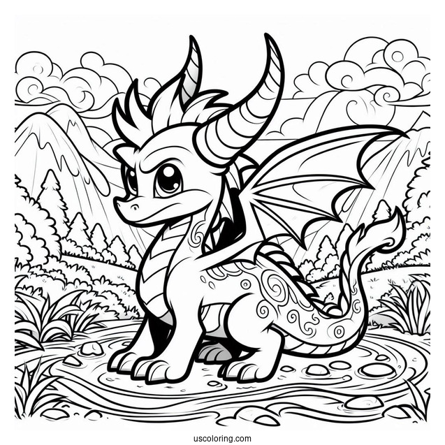 Sypro Coloring Page Detailed Cynder On A River