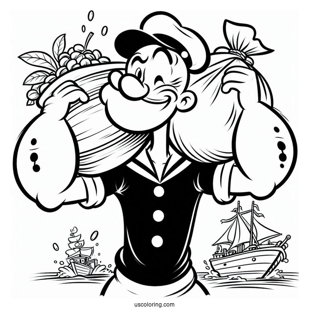 Popeye Coloring Page The Sailor Man Carrying Olive Oyl On His Shoulder