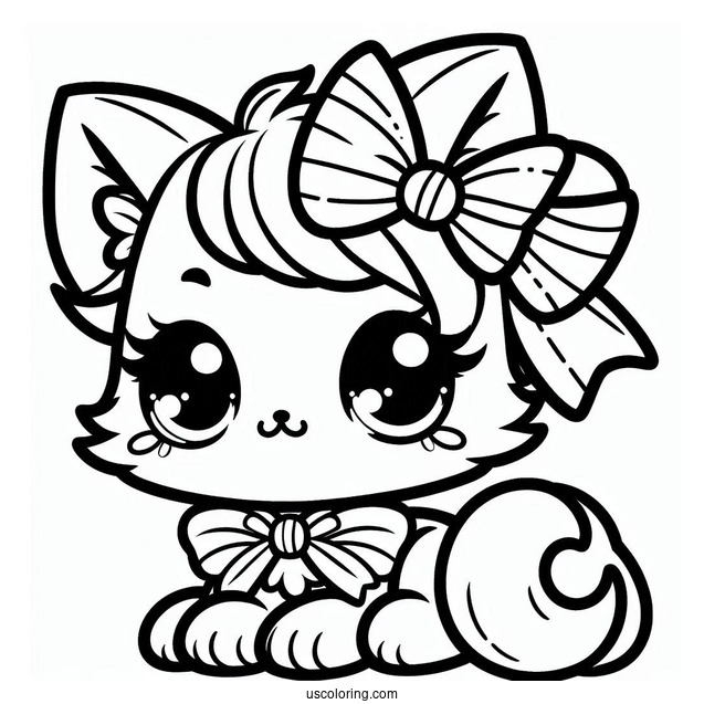 Kawaii Female Cat With Bow Coloring In
