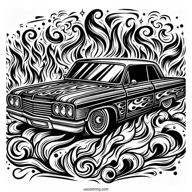 Lowrider Coloring Page With Flame Design For Kids