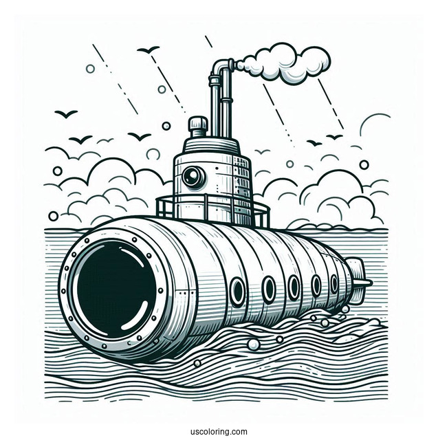 Submarine Coloring Page Of Periscope Above The Water