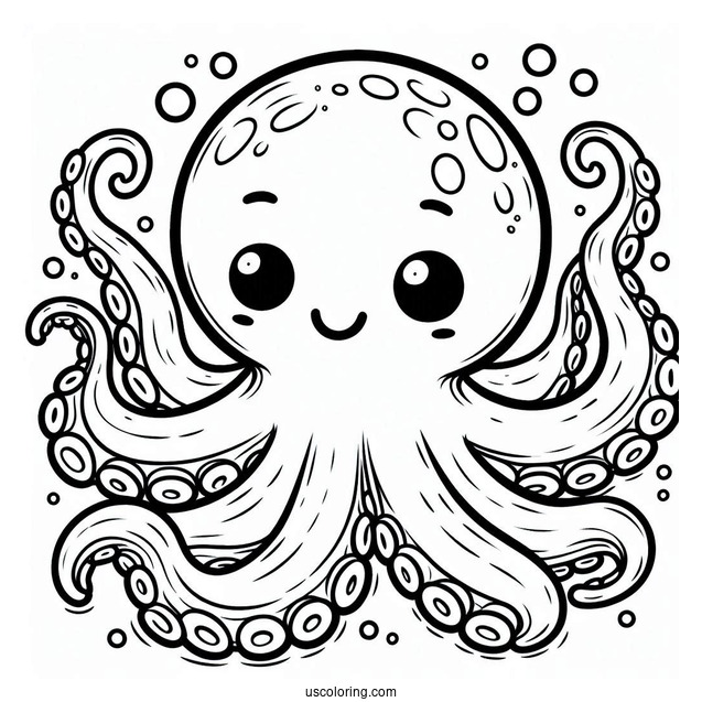 Smiling Cartoon Octopus Coloring Page