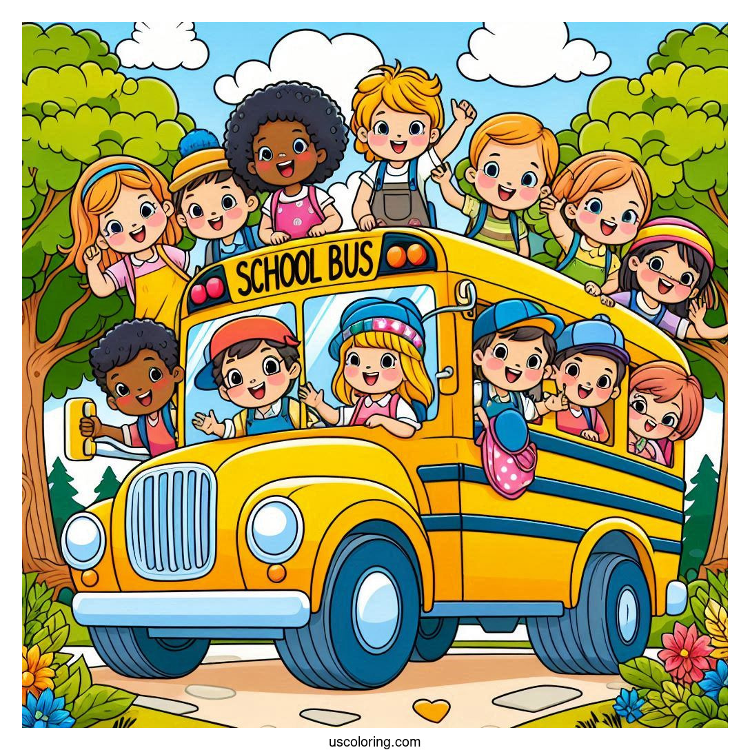 school bus feature image coloring pages