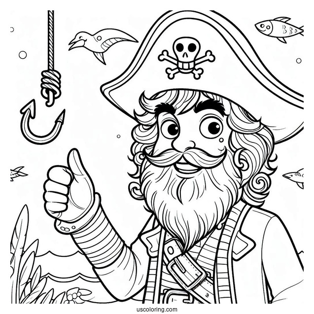 Friendly Pirate Coloring Page With Hook For A Hand For Kids