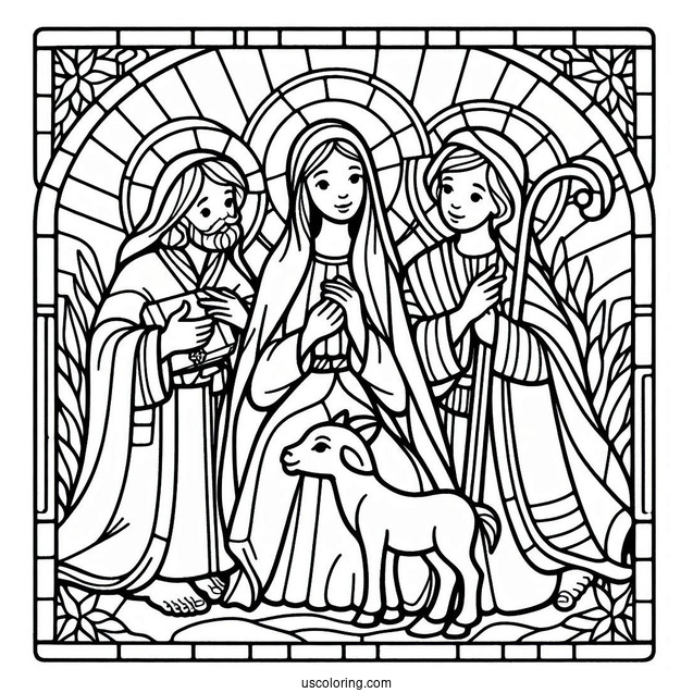 Easy Nativity Stained Glass Coloring Page For Kids