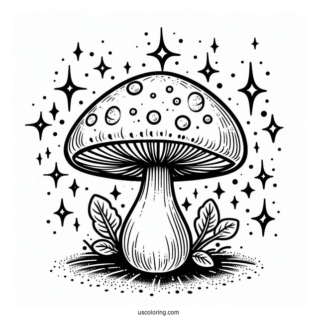 Fantasy Mushroom Coloring Page With Sparkles