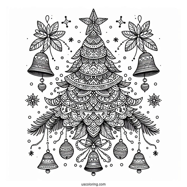 Christmas Tree With Bells Christmas Mandala Coloring Page