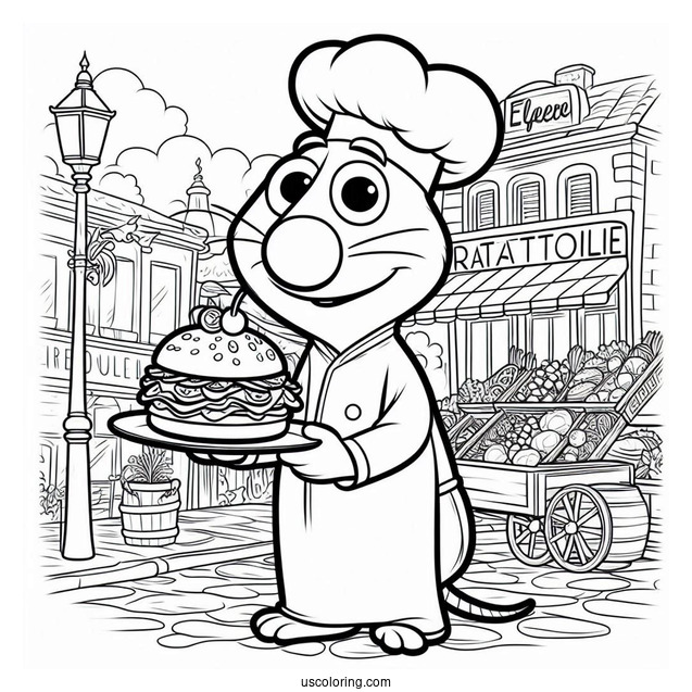 Simple Alfredo Holding Ratatouille Coloring Page For Preschoolers
