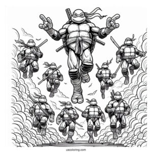 Ninja Turtles Coloring Page Descending From The Sky