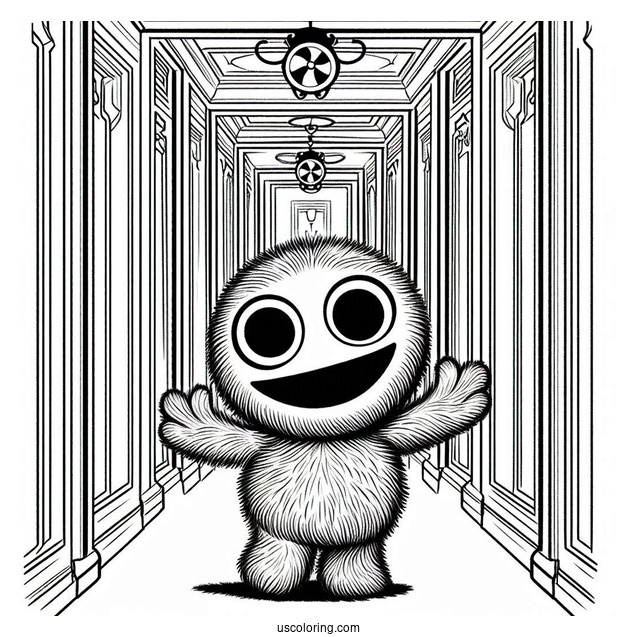 Poppy Playtime Coloring Page Of Terrifying Huggy Wuggy In The Corridor