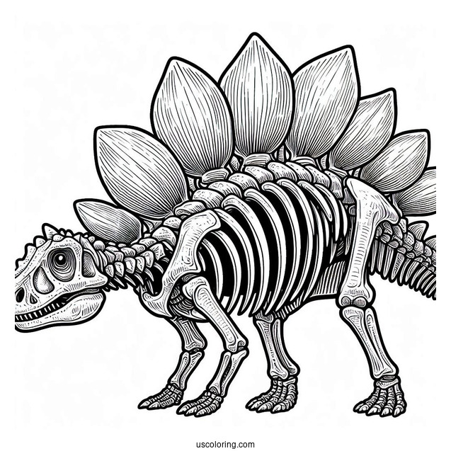 Detailed Stegosaurus Coloring Page Skeleton Side View