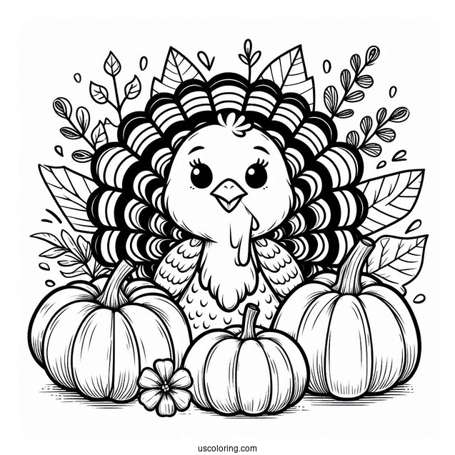 Happy Thanksgiving Turkey With Pumpkin Coloring Page