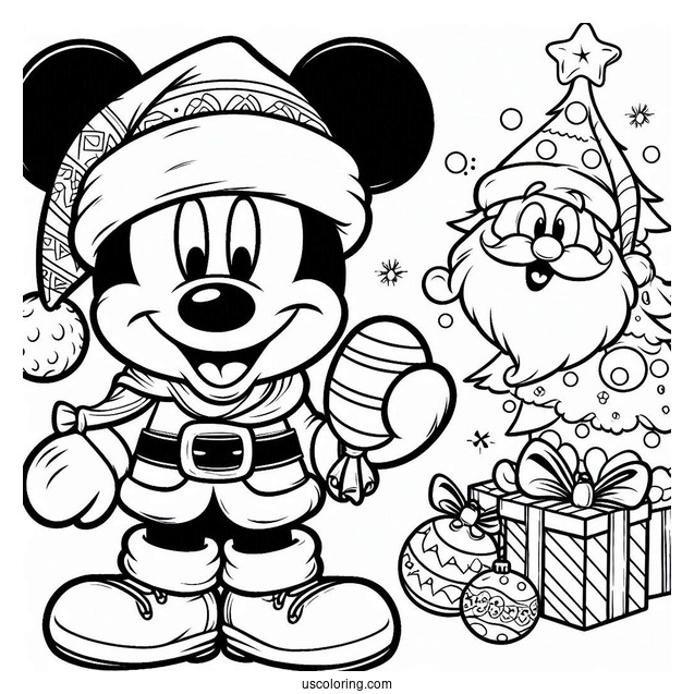 Mickey Mouse Dressed As Santa Coloring Page