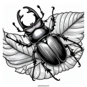 Scary Large Stag Beetle Coloring Page On Leaf