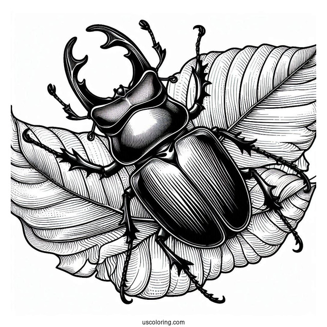Scary Large Stag Beetle Coloring Page On Leaf
