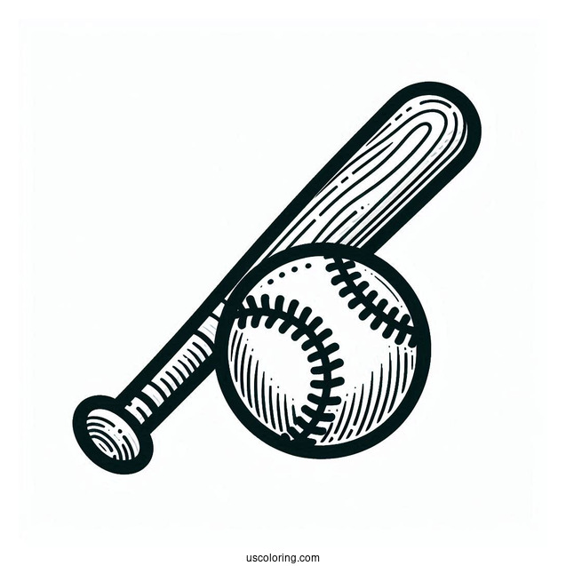 Easy Outline Of Baseball Bat And Ball