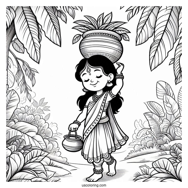 Jungle Book Coloring Page Of Shanti Carrying Clay Pot Over Her Head