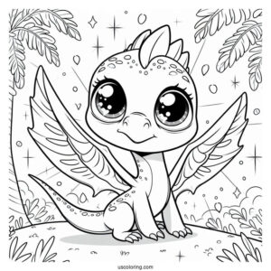 Cartoon Pterodactyl Coloring Page With Glimmering Eyes