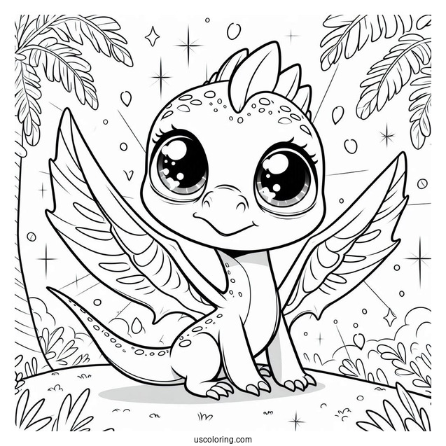 Cartoon Pterodactyl Coloring Page With Glimmering Eyes