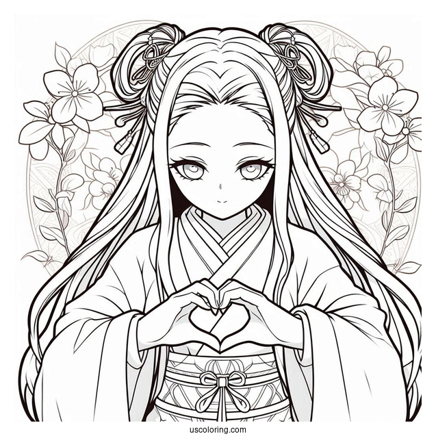 Nezuko Coloring Page Kamado Forming Heart With Her Hands