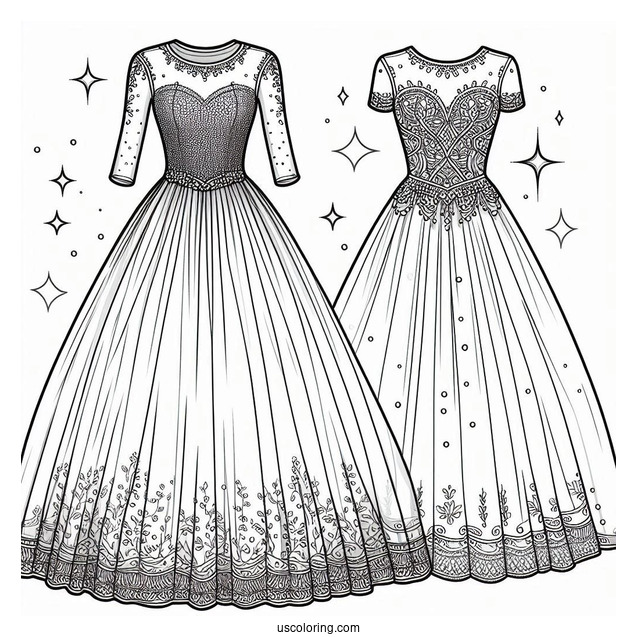 Full Length Dress Coloring Page With Sheer Beaded Bodice