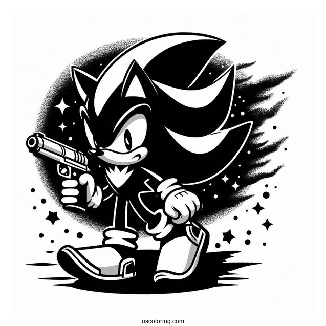 Shadow Coloring Page The Hedgehog With Gun In A Fight