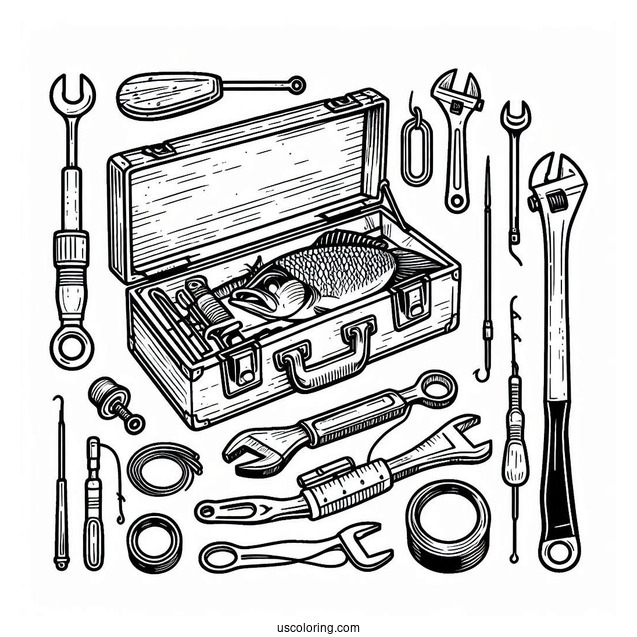 Fishing Coloring Page Of Tool Box