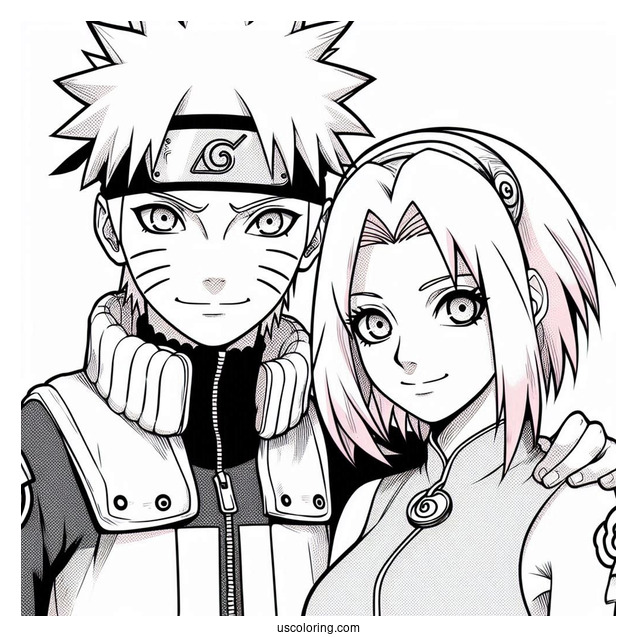 Teenage Naruto Coloring Page With Sakura And Kakashi In Konoha