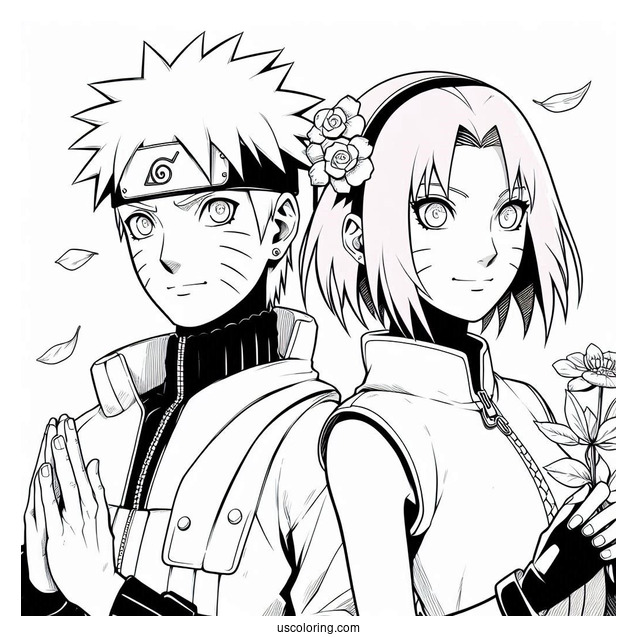 Teenage Naruto Coloring Page With Sakura And Kakashi In Konoha