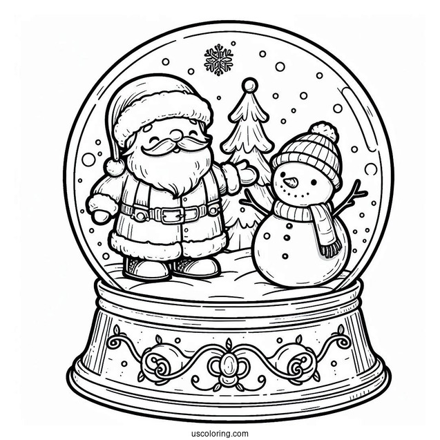 Santa And Snowman Snow Globe Coloring Page For Kids
