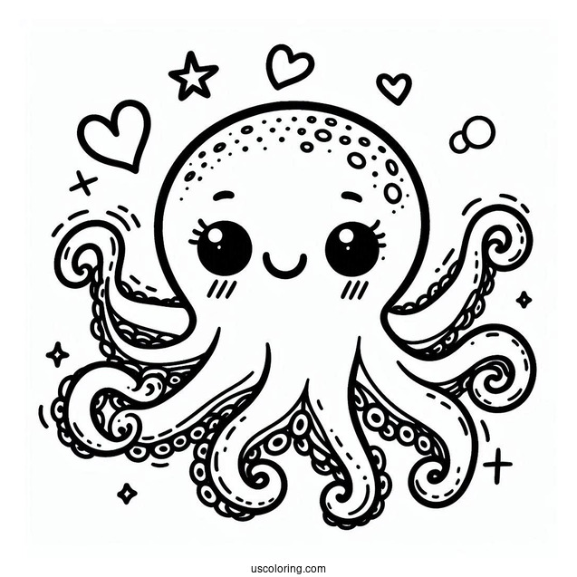 Easy Blushing Octopus Coloring Page For Preschoolers