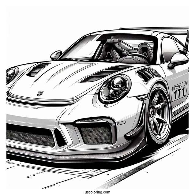 Porsche Coloring Page GT3 Angled View