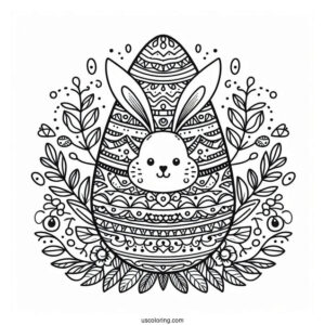 Easter Coloring Page Of Easter Egg With Bunny Ears Mandala