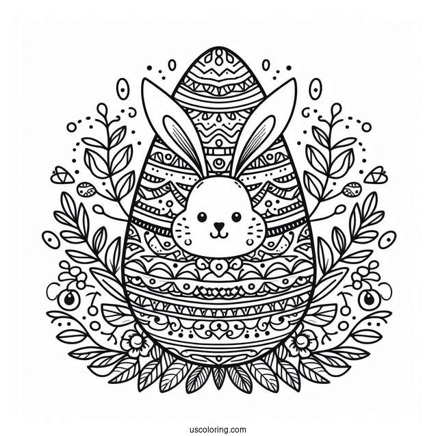 Easter Coloring Page Of Easter Egg With Bunny Ears Mandala