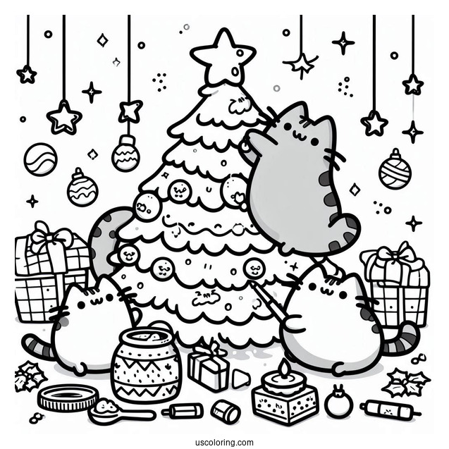 Pusheen And Friends Decorating Christmas Tree