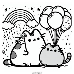 Stormy And Pusheen Holding Balloons To Color