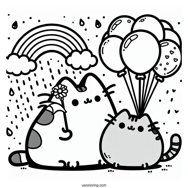 Stormy And Pusheen Holding Balloons To Color