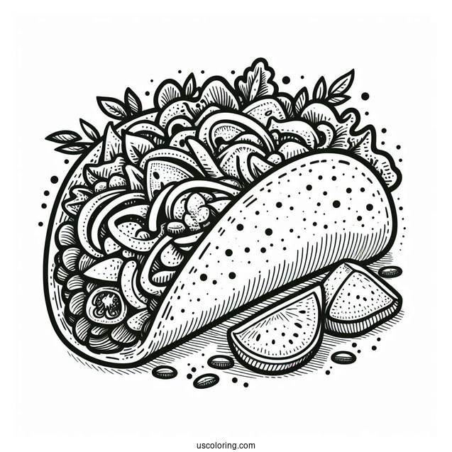 Taco Coloring Page With Lots Of Fillings