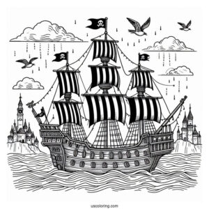 Detailed Kids Pirate Ship To Color