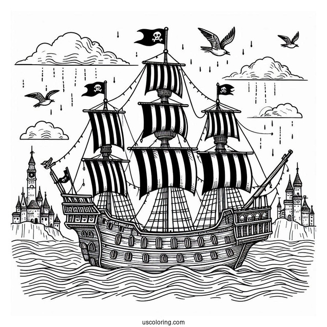 Detailed Kids Pirate Ship To Color