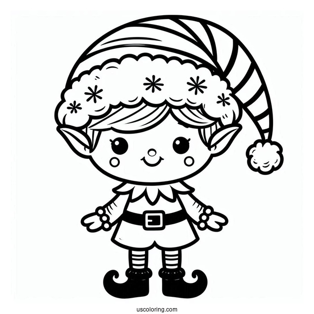 Simple To Color Christmas Elf For Preschoolers