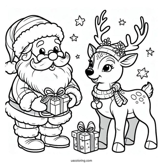 Santa And Rudolph The Reindeer To Color