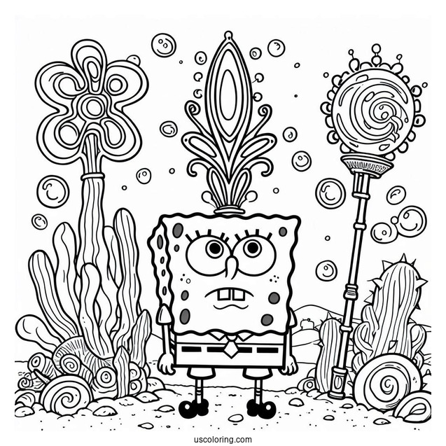SpongeBob Coloring Page Of Detailed Karen Plankton