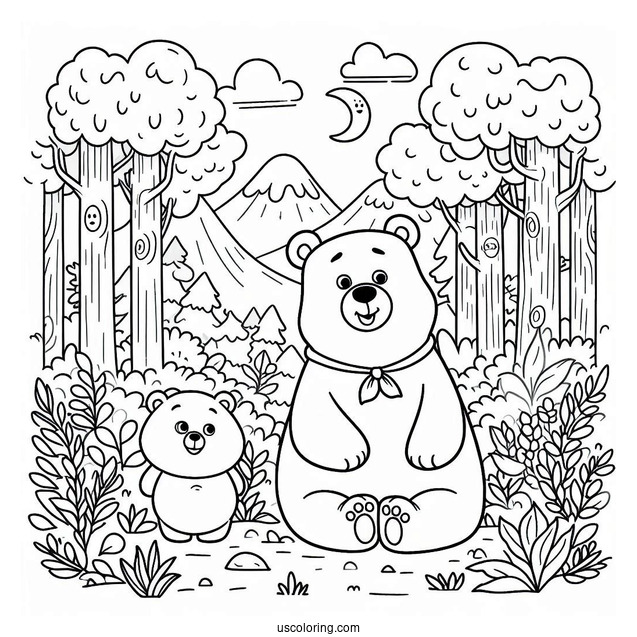Bear Coloring Page Of Yogi With Boo Boo In The Forest